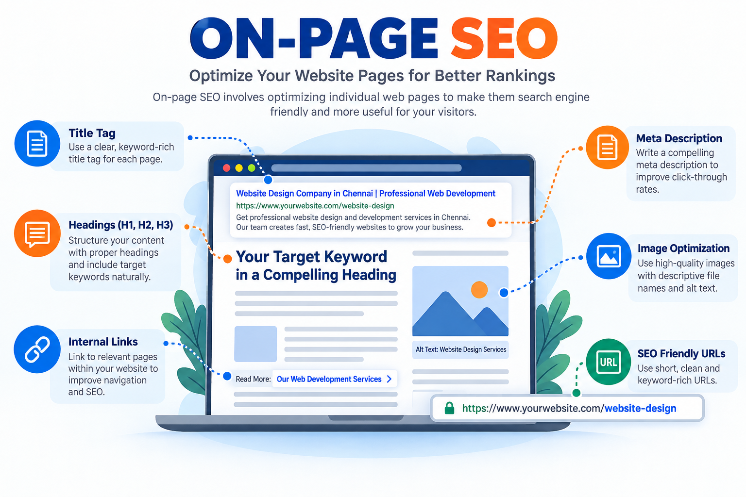 On-page SEO services in Chennai — title tags, headings, meta descriptions and internal links optimization by iStudio Technologies