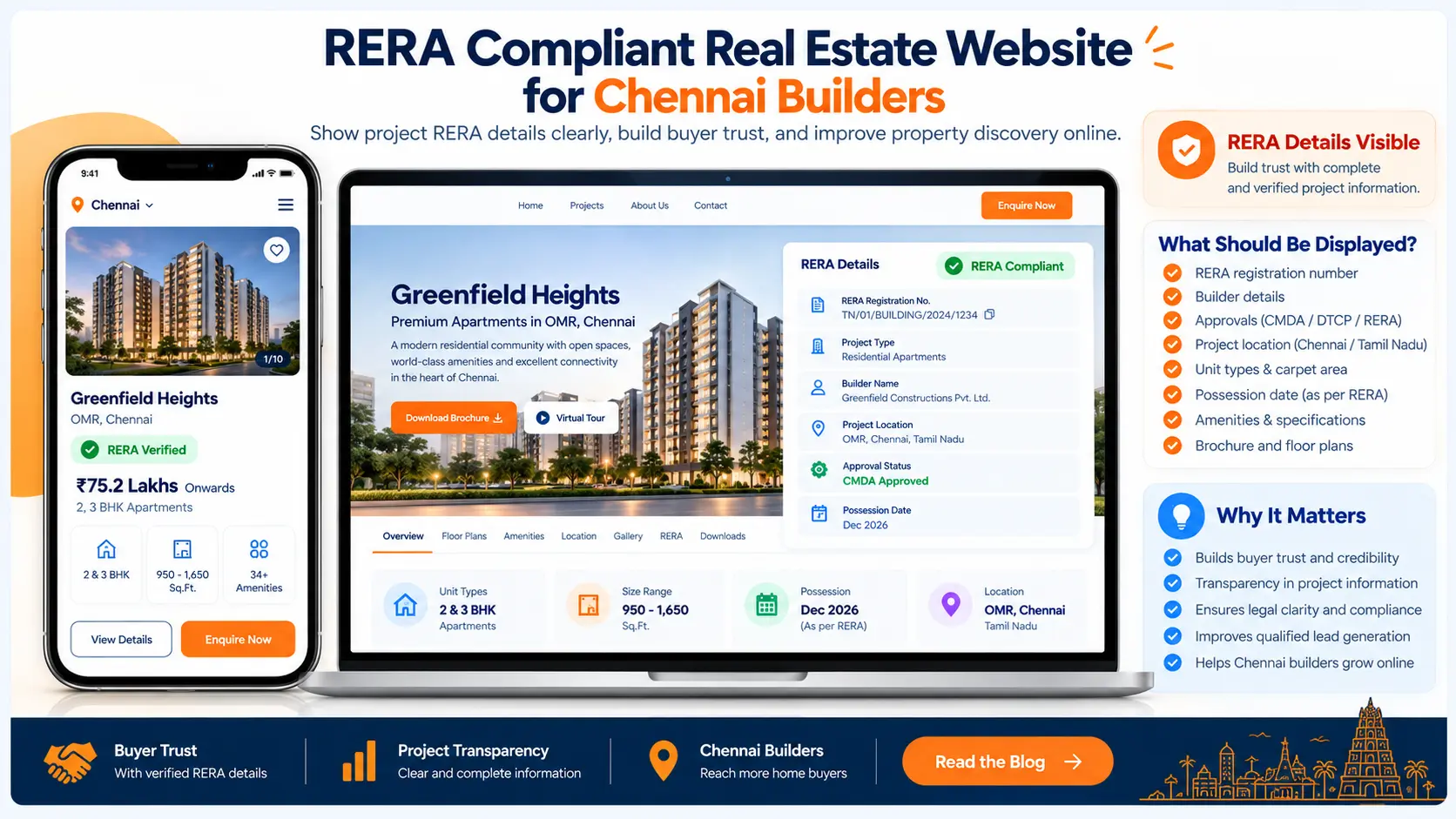 RERA compliant real estate website for Chennai builders showing project RERA details